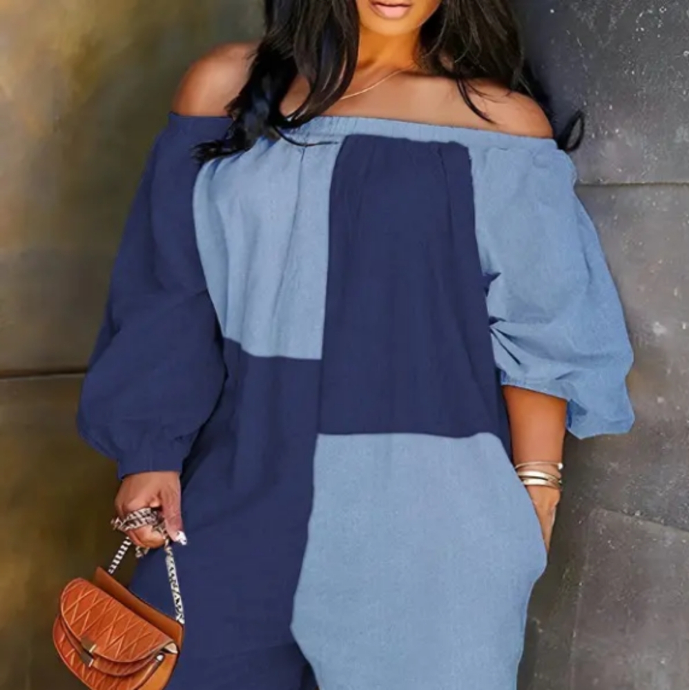 Plus Size Colorblock Off Shoulder Romper